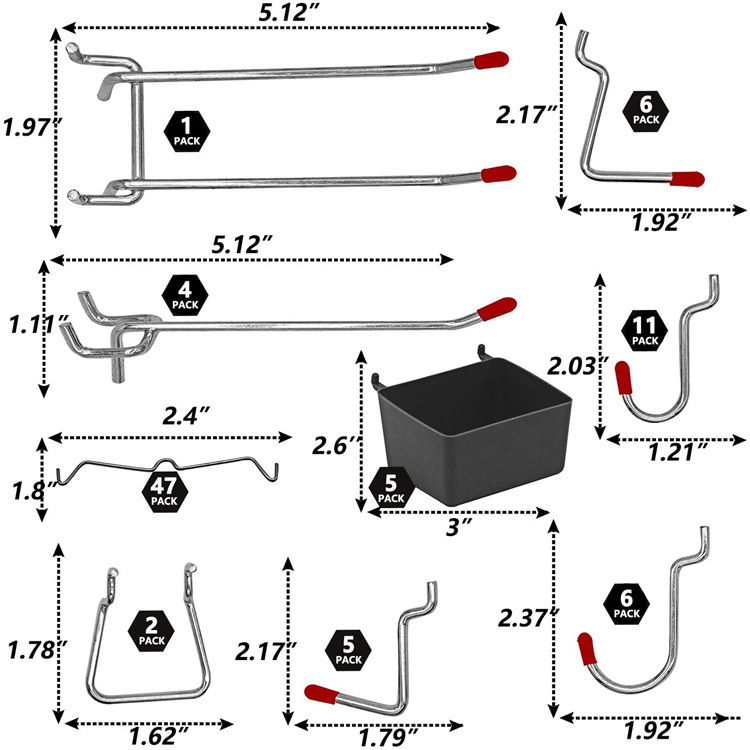114 Pcs Pegboard Hooks Set Met - Workshop Tools Organizing 评论和价格